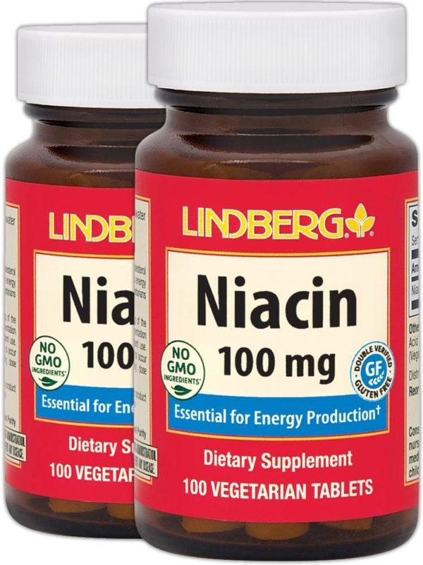 Niacin (B-3), 100 mg, 100 Tabletas vegetarianas, 2  Botellas/Frascos