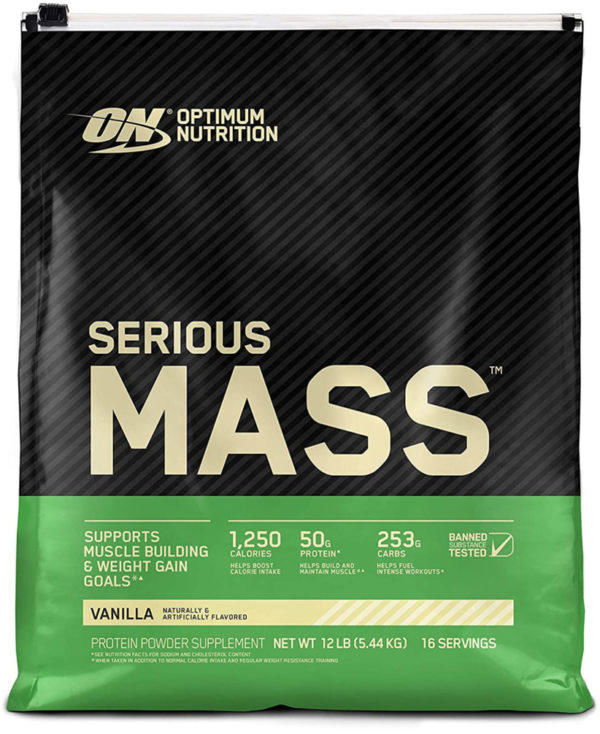 Suplemento en polvo para ganar peso Serious Mass (vainilla), 12 lb Bolsa