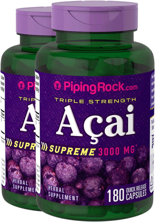 Acai triple concentración de primera calidad, 3000 mg, 180 Cápsulas de liberación rápida, 2  Botellas/Frascos