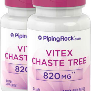 Vitex (fruta del árbol casto) , 820 mg, 100 Cápsulas de liberación rápida, 2  Botellas/Frascos