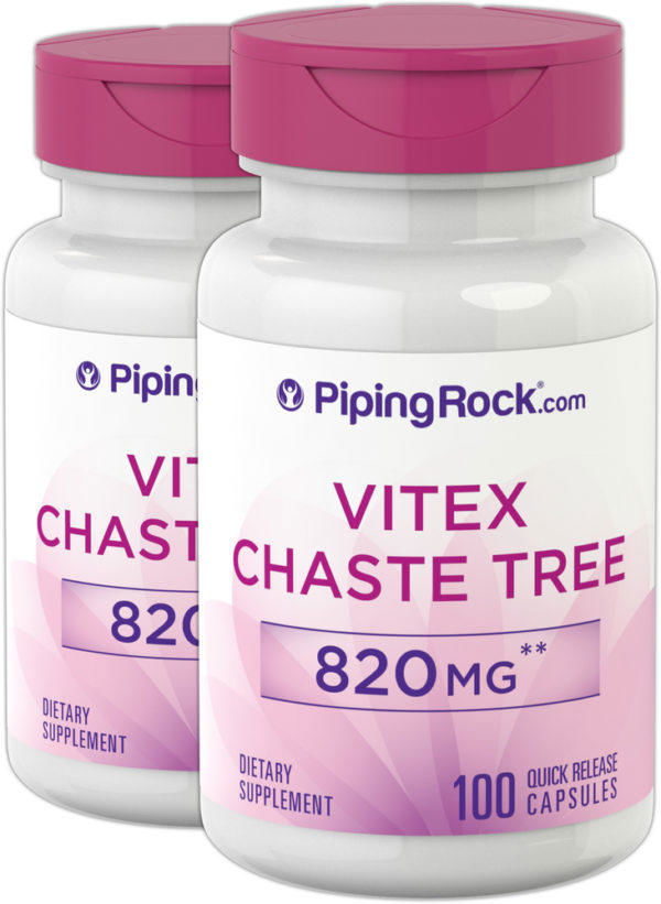 Vitex (fruta del árbol casto) , 820 mg, 100 Cápsulas de liberación rápida, 2  Botellas/Frascos