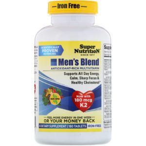 Super Nutrition, Men's Blend, multivitaminas ricas en antioxidantes, sin hierro, 180 comprimidos