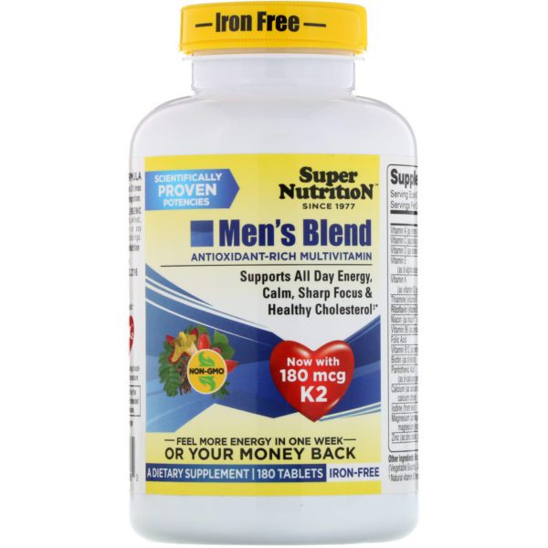 Super Nutrition, Men's Blend, multivitaminas ricas en antioxidantes, sin hierro, 180 comprimidos