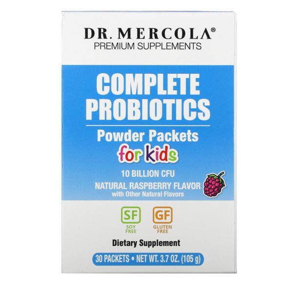 Dr. Mercola, polvo de probióticos completos en sobres para niños, sabor natural a frambuesa, 30 sobres, 0.12 oz (3.5 g) c/u