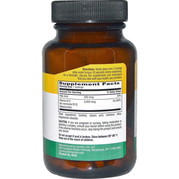 Country Life, Active B12 Dibencozide, 3000 mcg, 60 Pastillas - Imagen 2