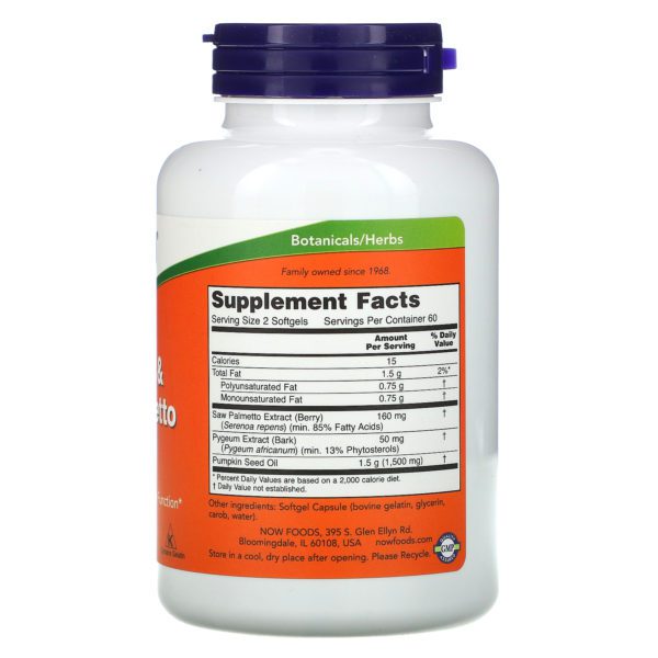 Now Foods, Pygeum & Saw Palmetto, Men's Health, 120 Cápsulas Blandas - Imagen 2