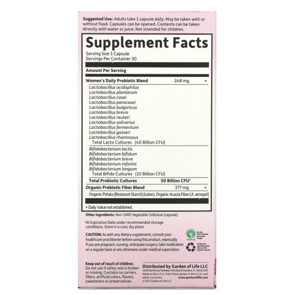 Garden of Life, Dr. Formulated Probiotics, una vez al día para las mujeres 30 capsulas vegano - Imagen 2