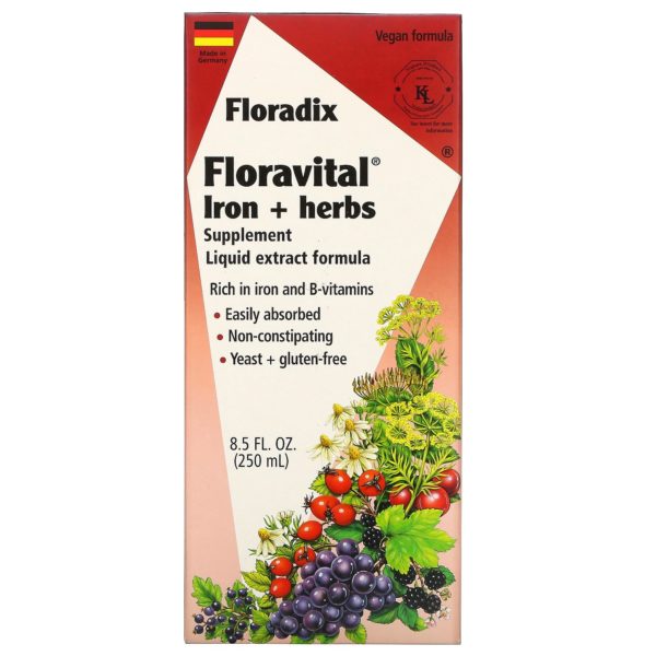 Flora, Floradix, Floravital, Suplemento con hierro y hierbas, Fórmula de extracto líquido, 250 ml (8,5 oz. líq.)
