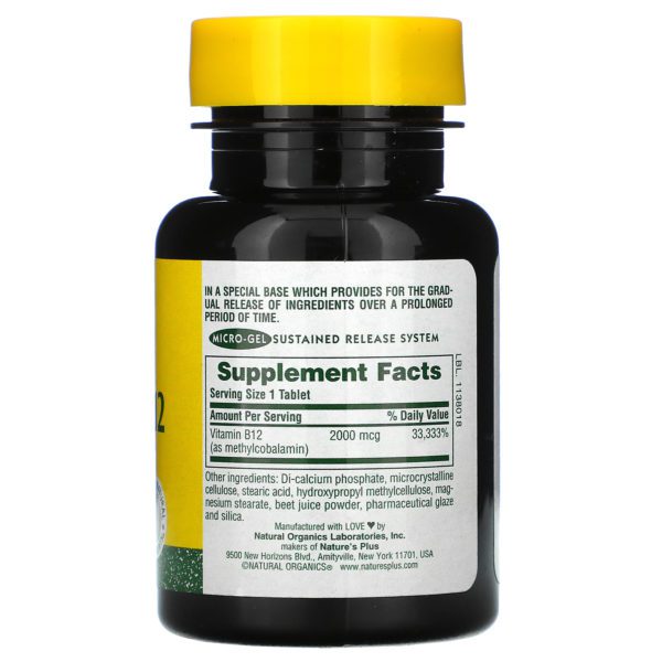 Nature's Plus, Vitamina B-12, 2000 mcg, 60 comprimidos - Imagen 2