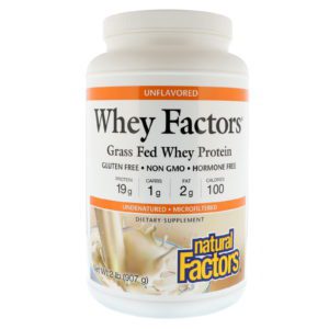 Natural Factors, Whey Factors, proteína de suero de ganado alimentado de pastura, sin sabor, 2 lb (907 g)