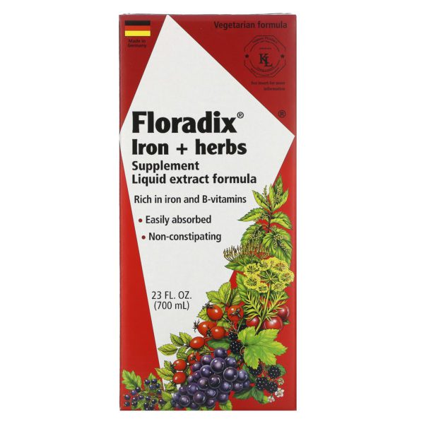 Flora, Floradix, Suplemento hierro + hierbas, Fórmula líquida de extracto, 23 fl oz (700 ml)