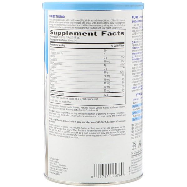Biochem, 100% Whey Protein, Sugar Free, Vanilla, 11.8 oz (336 g) - Imagen 2