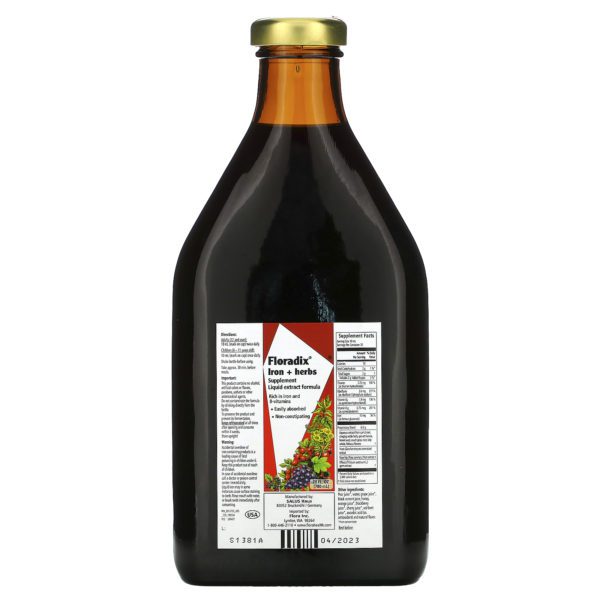 Flora, Floradix, Suplemento hierro + hierbas, Fórmula líquida de extracto, 23 fl oz (700 ml) - Imagen 3