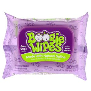 Boogie Wipes, Pañitos salinos naturales para narices tupidas, gran aroma a uva, 30 pañitos