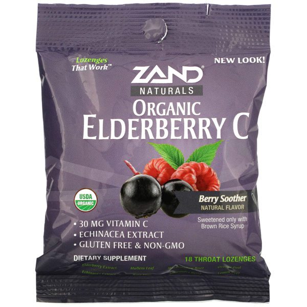 Zand, Organic Elderberry C, Berry Soother, 18 Throat Lozenges