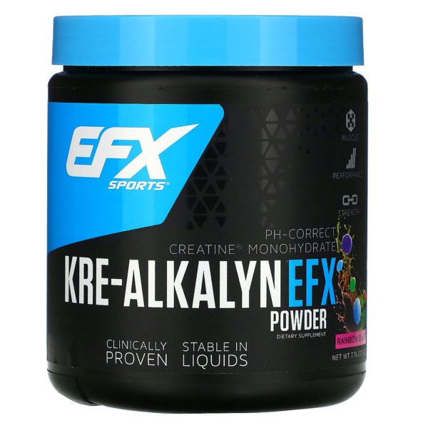 EFX Sports, Kre-Alkalyn EFX en polvo, Explosión de arcoíris, 220 g (7,76 oz)
