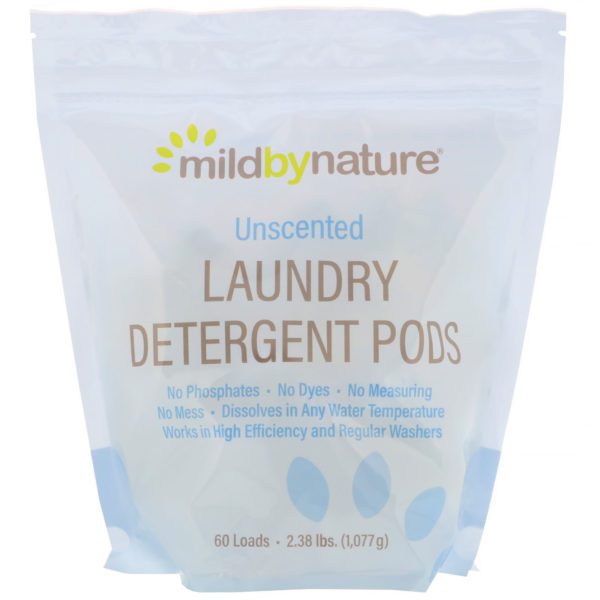Mild By Nature, Cápsulas de detergente para la ropa, Sin fragancia, 60 cargas, 1077 g (2,38 lb)