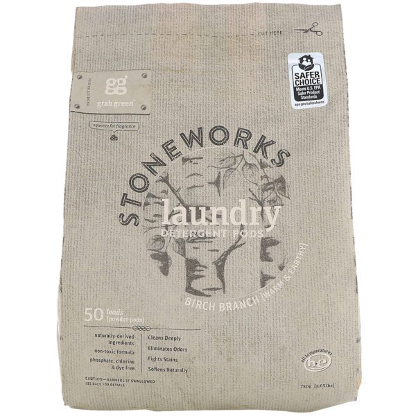 Grab Green, Stoneworks, cápsulas de detergente para ropa, rama de abedul, 50 cargas, 1.65 lbs (750 g)