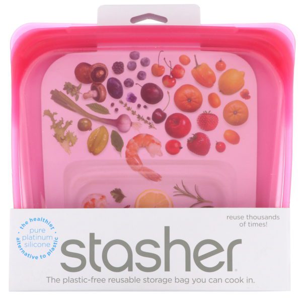 Stasher, Bolsa de silicona reutilizable para alimentos, Tamaño para emparedado, Mediana, Frambuesa, 450 ml (15 oz. líq.)