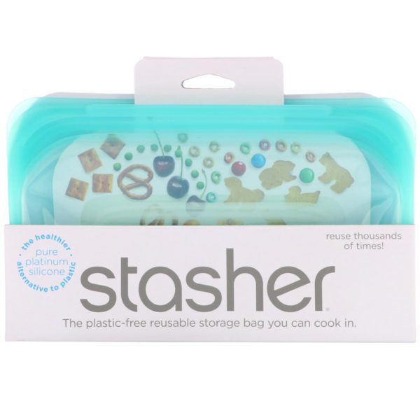 Stasher, Bolsa de silicona reutilizable para alimentos, Tamaño para bocadillos, Pequeña, Aguamarina, 293,5 ml (9,9 oz. líq.)