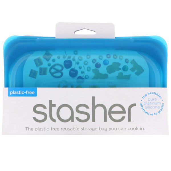 Stasher, Bolsa de silicona reutilizable para alimentos, Tamaño para bocadillos, Pequeña, Azul, 293,5 ml (9,9 oz. líq.)