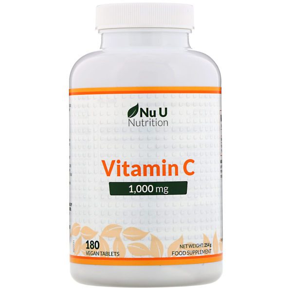 Nu U Nutrition, Vitamina C, 1000 mg, 180 comprimidos veganos