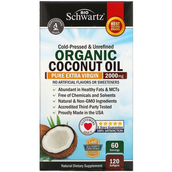 BioSchwartz, Aceite de coco orgánico, 2000 mg, 120 cápsulas blandas