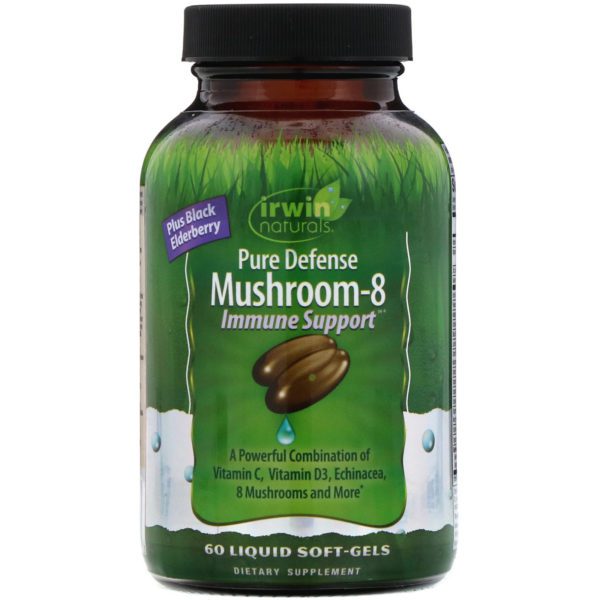 Irwin Naturals, Pure Defense 8-hongos, sumplemento inmunitario, 60 cápsulas blandas