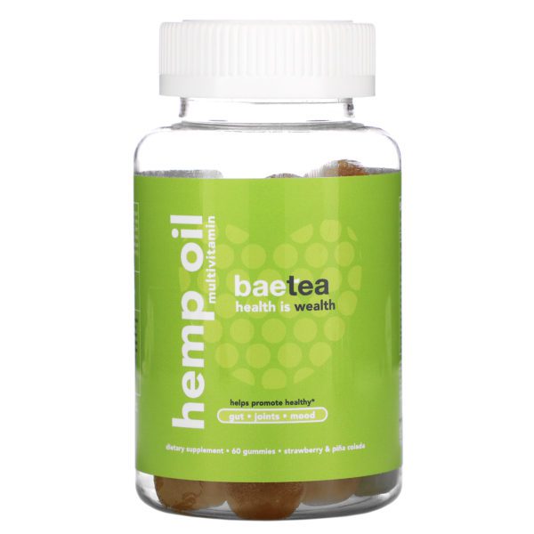 Baebody, BaeTea, Hemp Oil Multivitamin, Strawberry & Pina Colada, 60 Gummies