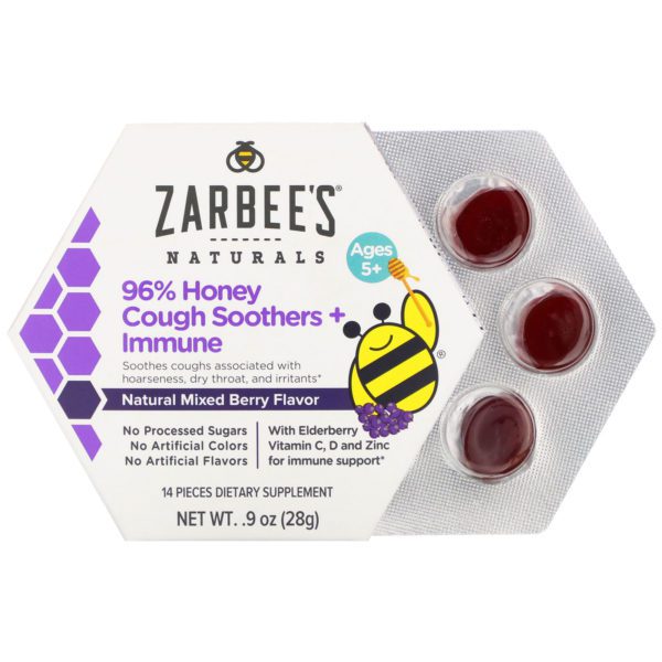 Zarbee's, 96% Honey Cough Soothers + Immune Support, Natural Mixed Berry Flavor, Ages 5+, 14 Pieces - Imagen 2