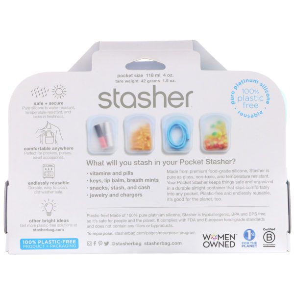 Stasher, Bolsita de silicona reutilizable, Transparente y aqua (verde agua), Paquete con 2 unidades, 42 g (4 oz) cada una - Imagen 2