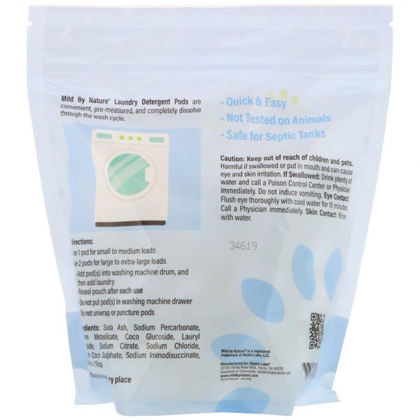 Mild By Nature, Cápsulas de detergente para la ropa, Sin fragancia, 60 cargas, 1077 g (2,38 lb) - Imagen 2