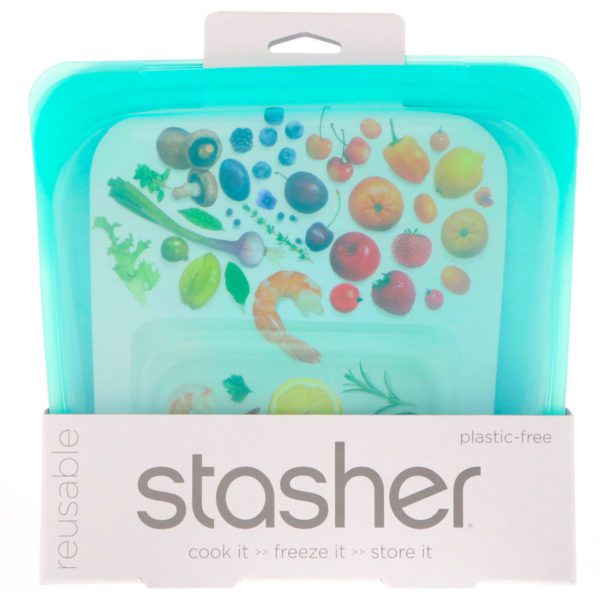 Stasher, Bolsa de silicona para alimentos, reutilizable, tamaño sándwich mediano, aqua, 15 oz líq. (450 ml)