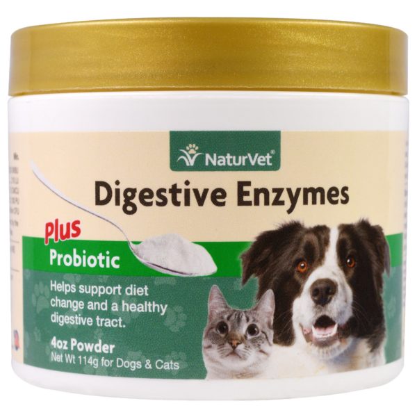 NaturVet, Enzimas digestivas más probióticos para perros y gatos, en polvo, 114 g (114 g)