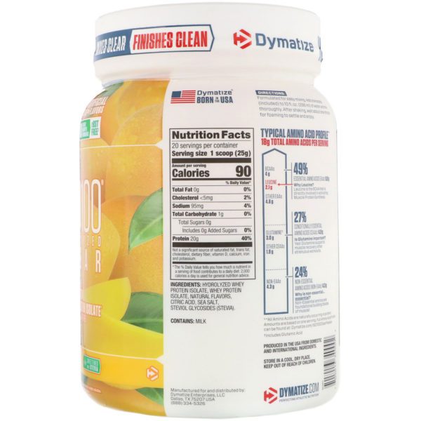 Dymatize Nutrition, ISO100 Hydrolyzed Clear, 100% Whey Protein Isolate, Mango, 1.1 lb (500 g) - Imagen 2