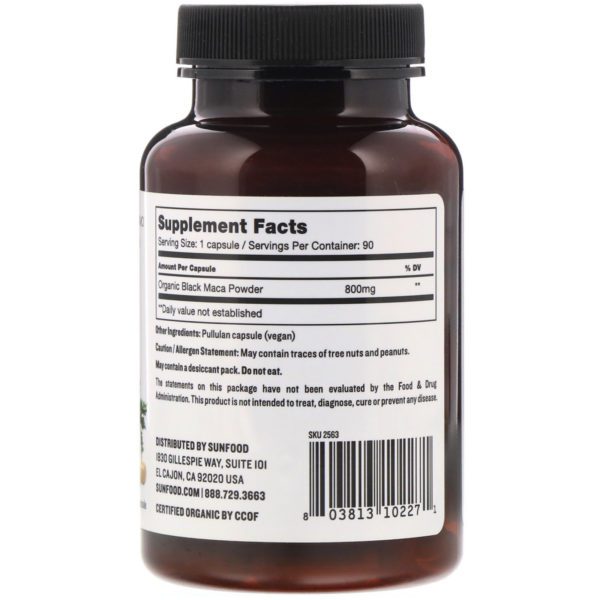 Sunfood, Black Maca Capsules, 800 mg, 90 Capsules - Imagen 2