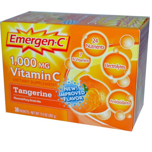 Emergen-C, 1000 mg vitamina C, sabor mandarina, 30 paquetes, 9.4 g cada uno