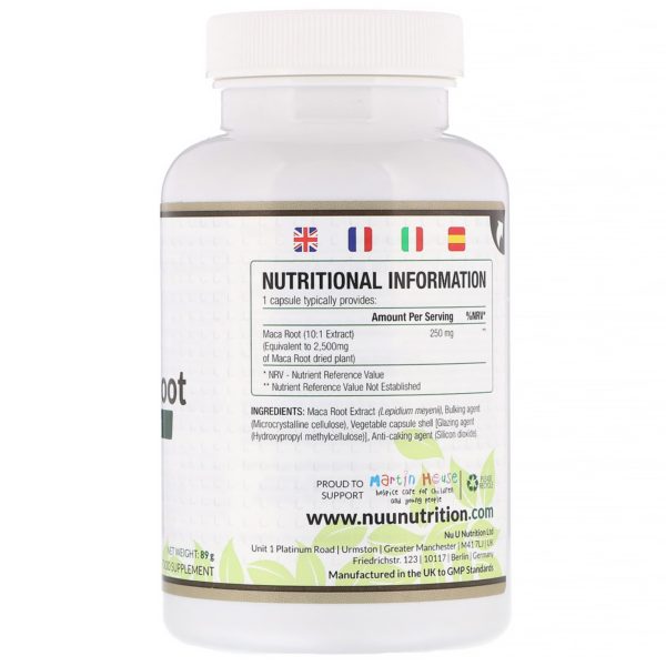 Nu U Nutrition, Raíz de maca, 2500 mg, 180 cápsulas veganas - Imagen 2