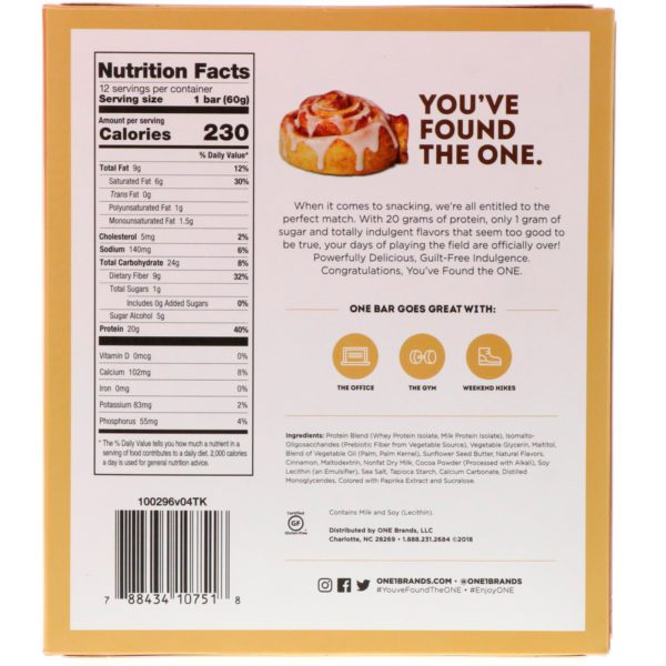 One Brands, ONE Bar, Cinnamon Roll, 12 Bars, 2.12 oz (60 g) Each - Imagen 3