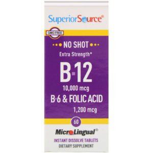 Superior Source, Fuerza Extra B-12, B-6 & Ácido Fólico, 10,000 mcg / 1200 mcg, 60 comprimidos MicroLingual de disolución instantánea