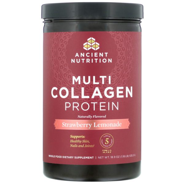 Dr. Axe / Ancient Nutrition, Multi Collagen Protein, Strawberry Lemonade, 1.18 lbs (535.5  g)