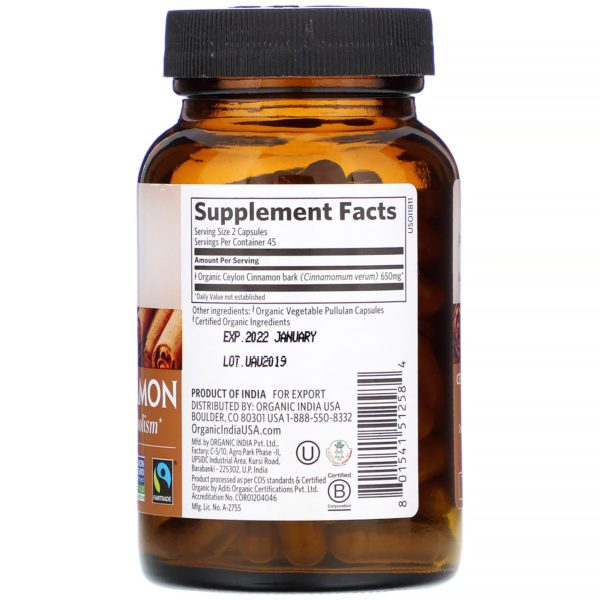 Organic India, Ceylon Cinnamon, 90 Vegetarian Caps - Imagen 2