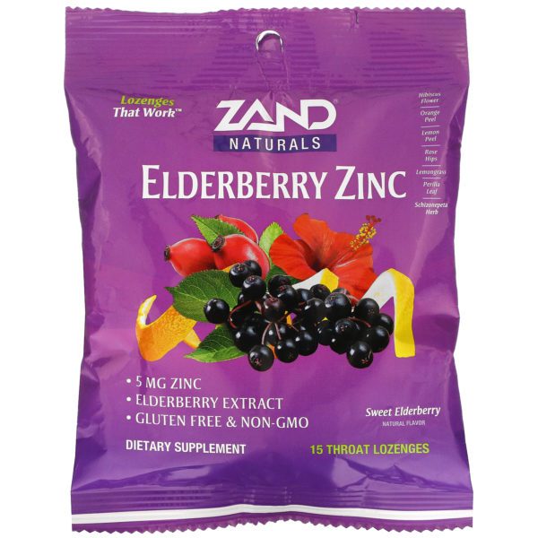 Zand, Elderberry Zinc, Herbalozenge, Saúco dulce, 15 pastillas