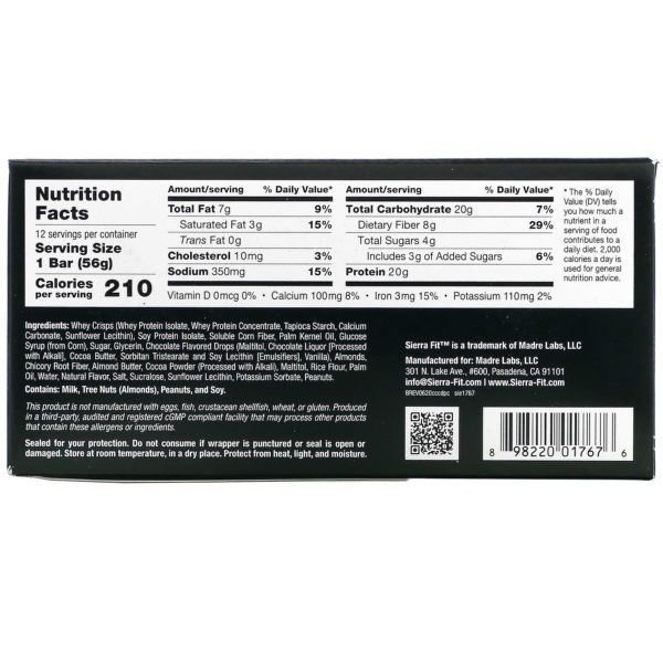 Sierra Fit, Barritas proteicas crocantes, Chispas de chocolate y pasta de galletitas, 12 barritas, 56 g (1,98 oz) cada una - Imagen 3