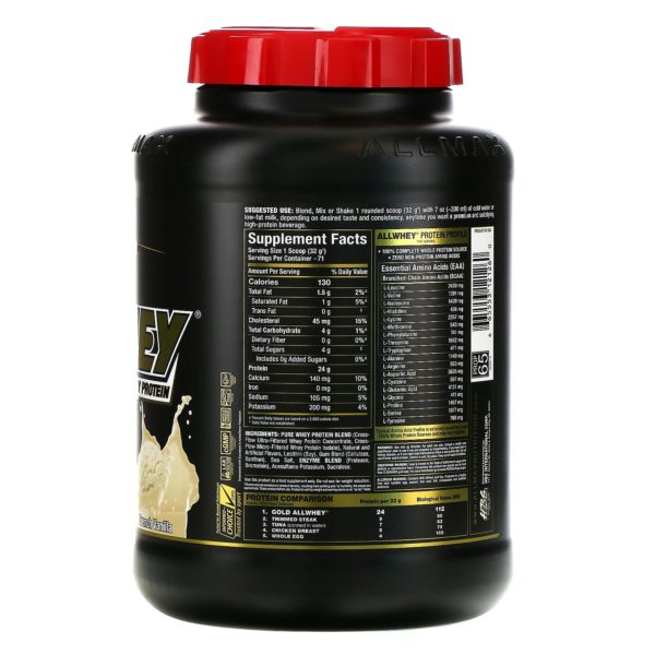 ALLMAX Nutrition, AllWhey Gold, 100% Whey Protein + Premium Whey Protein Isolate, French Vanilla, 5 lbs. (2.27 kg) - Imagen 2