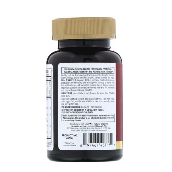 Nature's Plus, Ultra T-Male, aumento de la testosterona para hombres, máxima potencia, 60 comprimidos bi-capas - Imagen 3