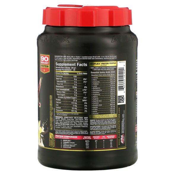 ALLMAX Nutrition, Isoflex, 100 % aislado de proteína de lactosuero ultra puro (WPI, filtrado por partículas ionizadas), vainilla, 2 lb (907 g) - Imagen 2