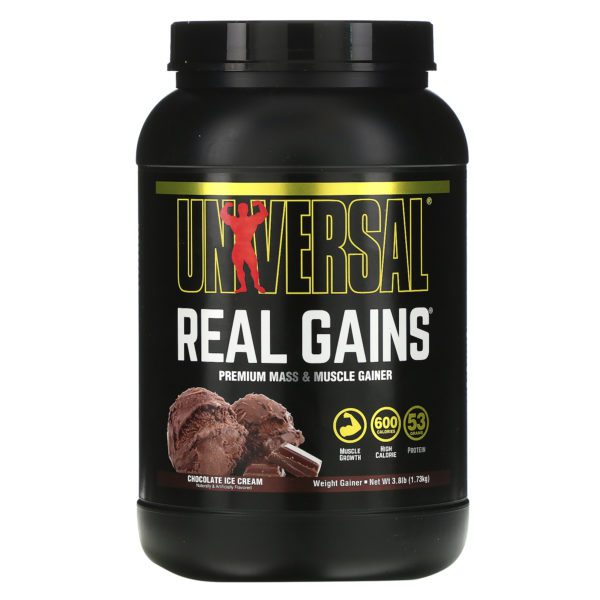 Universal Nutrition, Real Gains, Ganador de Peso, Helado de Chocolate, 3.8 lb (1.73 kg)
