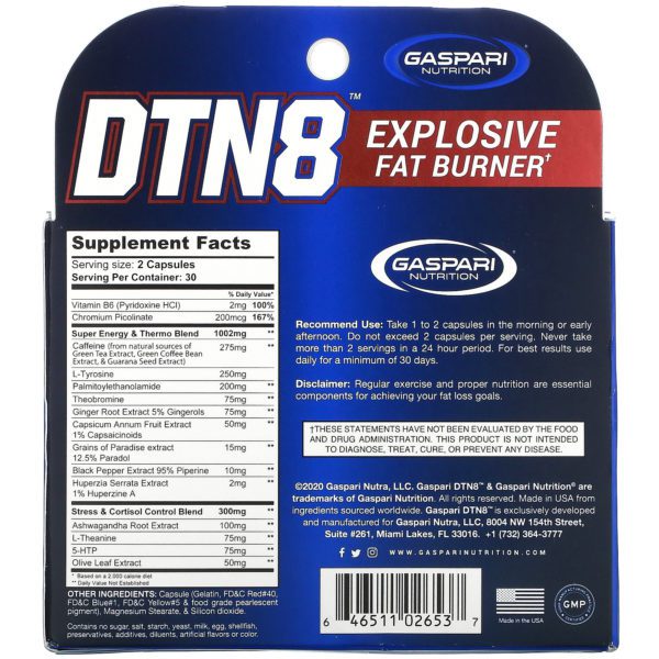 Gaspari Nutrition, DTN8, Explosive Fat Burner, 60 Capsules - Imagen 2