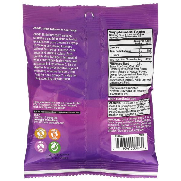 Zand, Elderberry Zinc, Herbalozenge, Saúco dulce, 15 pastillas - Imagen 2